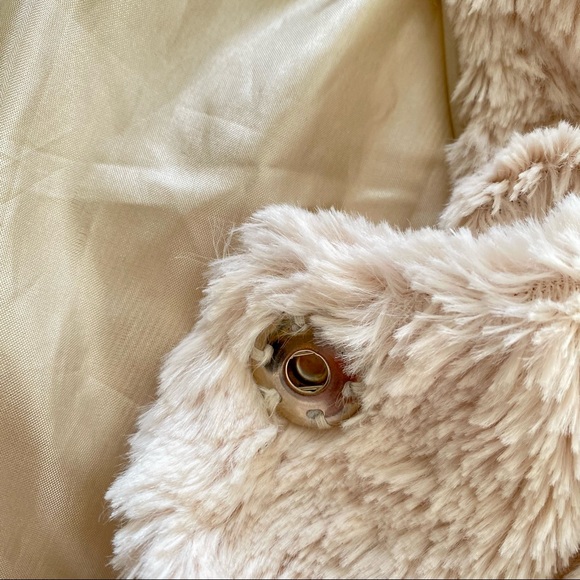 Cream Beige Soft Faux Fur Peplum Half Sleeve Trench Coat Size Small - Picture 7 of 11